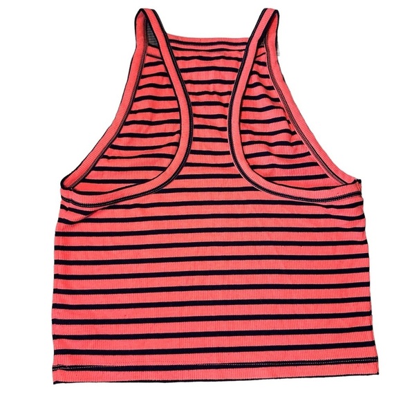 Aerie Neon Coral High Neck Cropped Striped Tank Cami Size Small - Picture 2 of 4